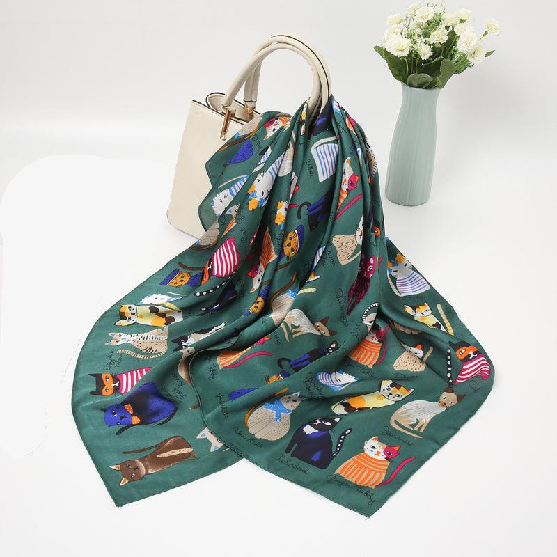 Cartoon Lady Silk Scarf Bandana Printed Thin Headscarf