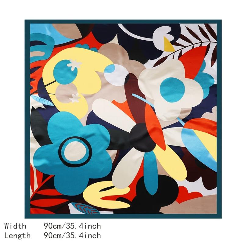 Flower Print Bandana Square Head Scarf Silk Like Floral Head Scarves