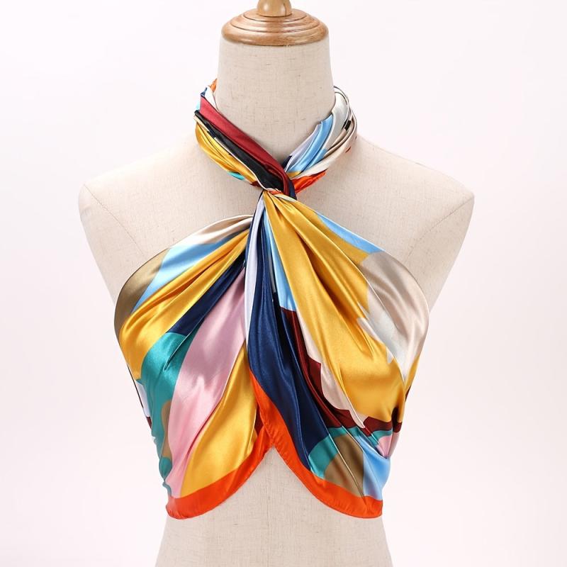 Flower Print Bandana Square Head Scarf Silk Like Floral Head Scarves