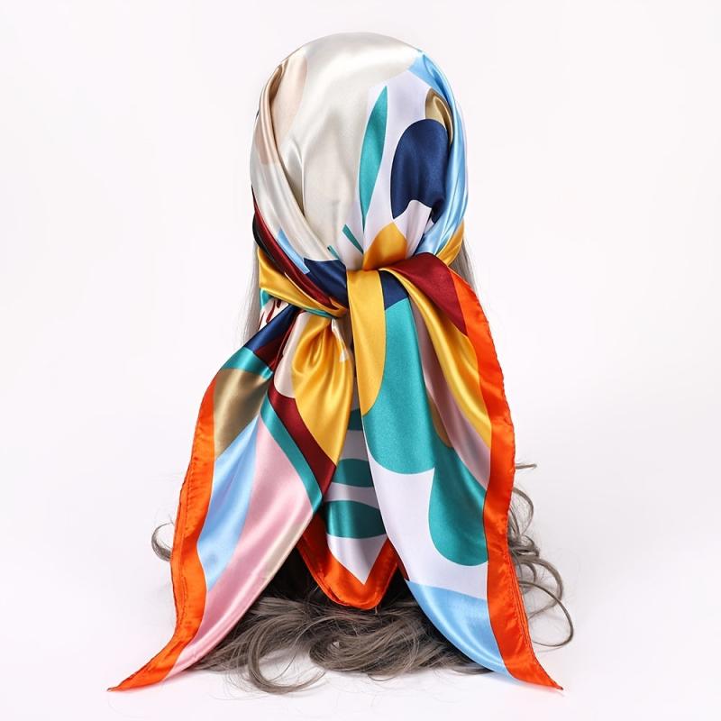 Flower Print Bandana Square Head Scarf Silk Like Floral Head Scarves