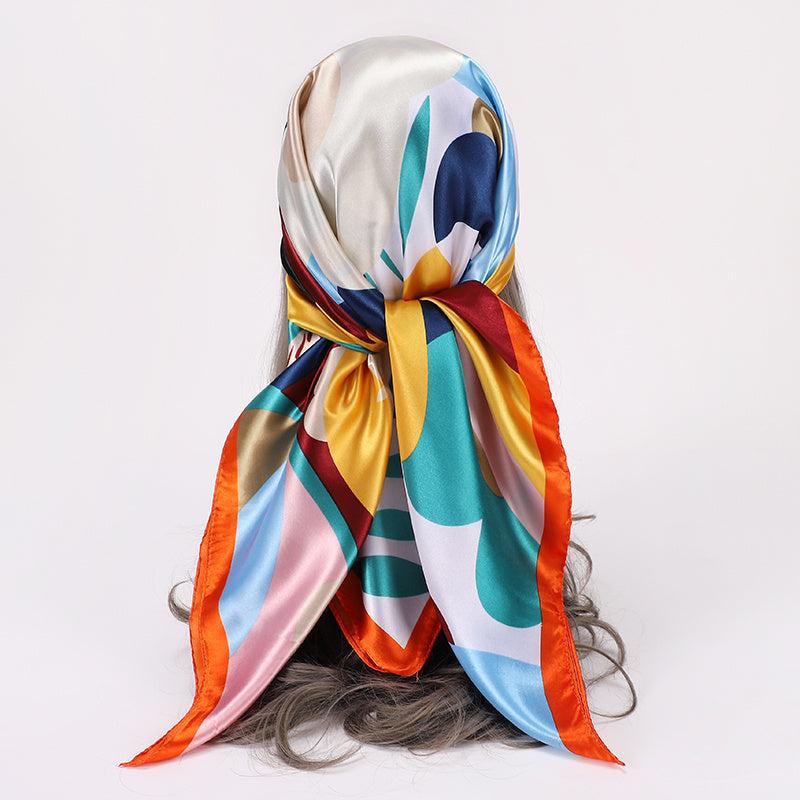 Flower Print Bandana Square Head Scarf Silk Like Floral Head Scarves
