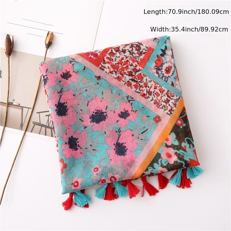 Geometric Tassel Turban Scarf Lightweight Floral Printed Scarf