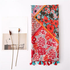 Geometric Tassel Turban Scarf Lightweight Floral Printed Scarf