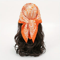Orange Paisley Print Bandana Square Scarf Neckerchief Head Wrap Hair Accessory