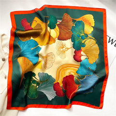 Colorful Ginkgo Leaf Print Silk Scarf Shawl for Women