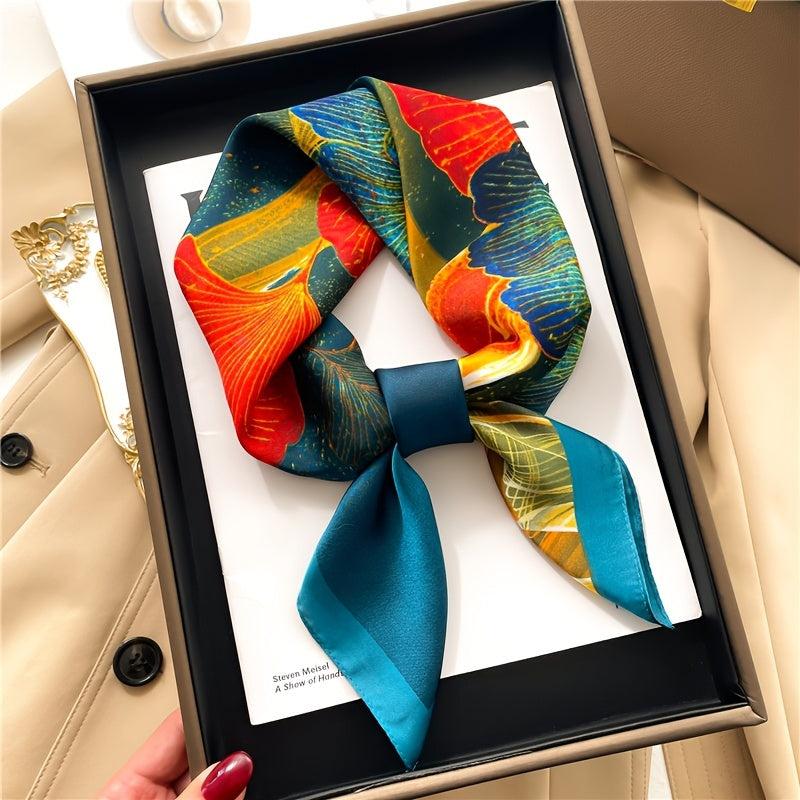 Colorful Ginkgo Leaf Print Silk Scarf Shawl for Women