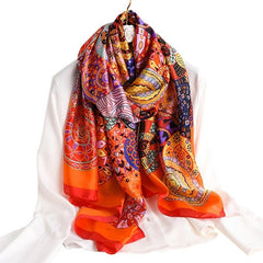 Vintage Geometric Circle Print Scarf Satin Headscarf Women Travel Wrap