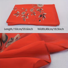 Rose Print Chiffon Scarf Silk Shawl Sunscreen Head Wrap