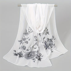 Rose Print Chiffon Scarf Silk Shawl Sunscreen Head Wrap