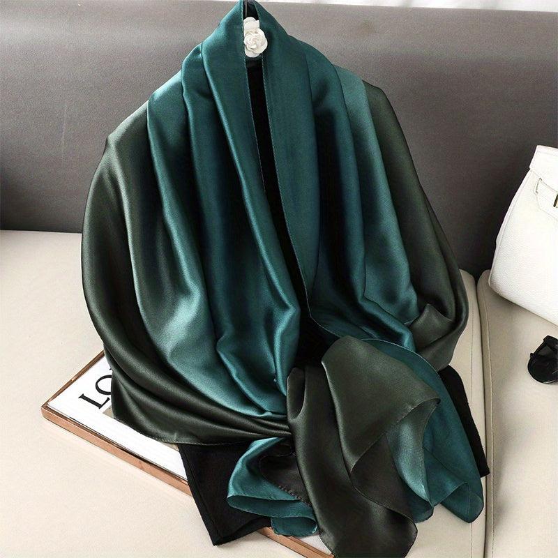 Green Gradient Silk Scarf Classic Windproof Wraps Travel Scarves