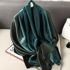 Green Gradient Silk Scarf Classic Windproof Wraps Travel Scarves