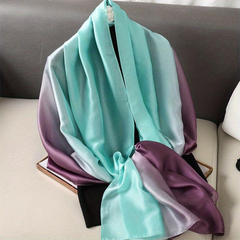 Green Gradient Silk Scarf Classic Windproof Wraps Travel Scarves