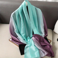 Green Gradient Silk Scarf Classic Windproof Wraps Travel Scarves