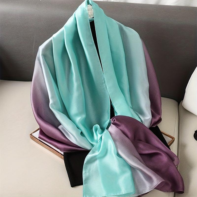Green Gradient Silk Scarf Classic Windproof Wraps Travel Scarves
