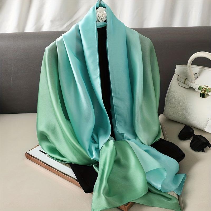 Green Gradient Silk Scarf Classic Windproof Wraps Travel Scarves
