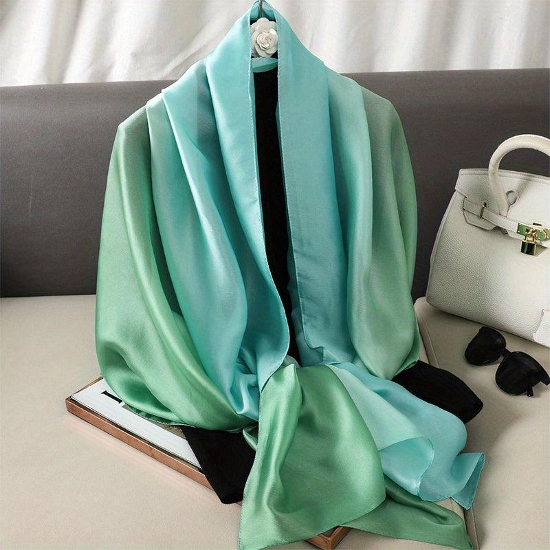 Green Gradient Silk Scarf Classic Windproof Wraps Travel Scarves
