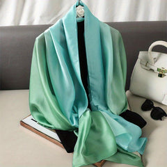 Green Gradient Silk Scarf Classic Windproof Wraps Travel Scarves