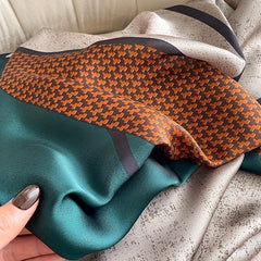 Geometric Print Large Satin Scarf Block Shawl Silk Windproof Head Wrap