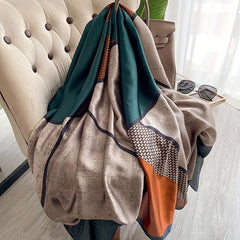 Geometric Print Large Satin Scarf Block Shawl Silk Windproof Head Wrap