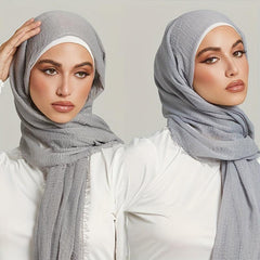 Soft Wrinkles Fringed Hijab Vintage Solid Turban Whisker Headscarf