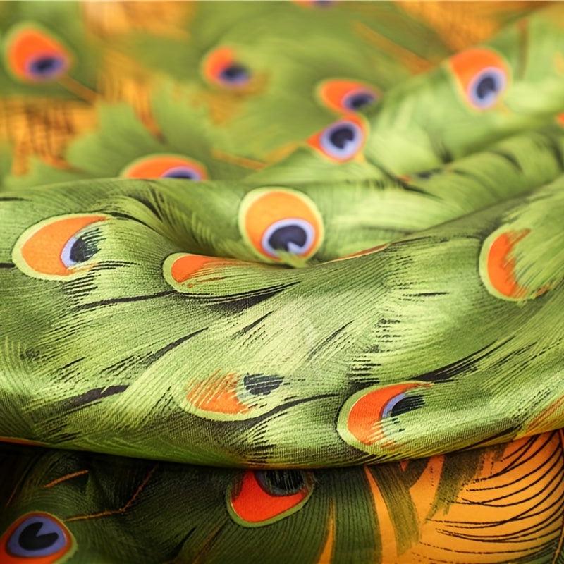 Peacock Print Bandana Classic Satin Square Scarf Vintage Shawl Women