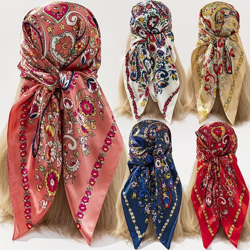 Colorful Paisley Print Bandana Silk Scarf Hair Accessories