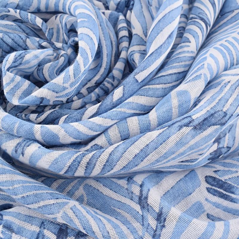 Light Voile Scarf Leaf Print Breathable Beach Towel Sunscreen Long Shawl