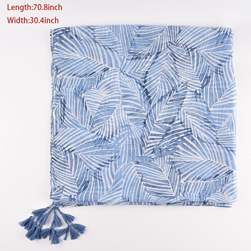 Light Voile Scarf Leaf Print Breathable Beach Towel Sunscreen Long Shawl