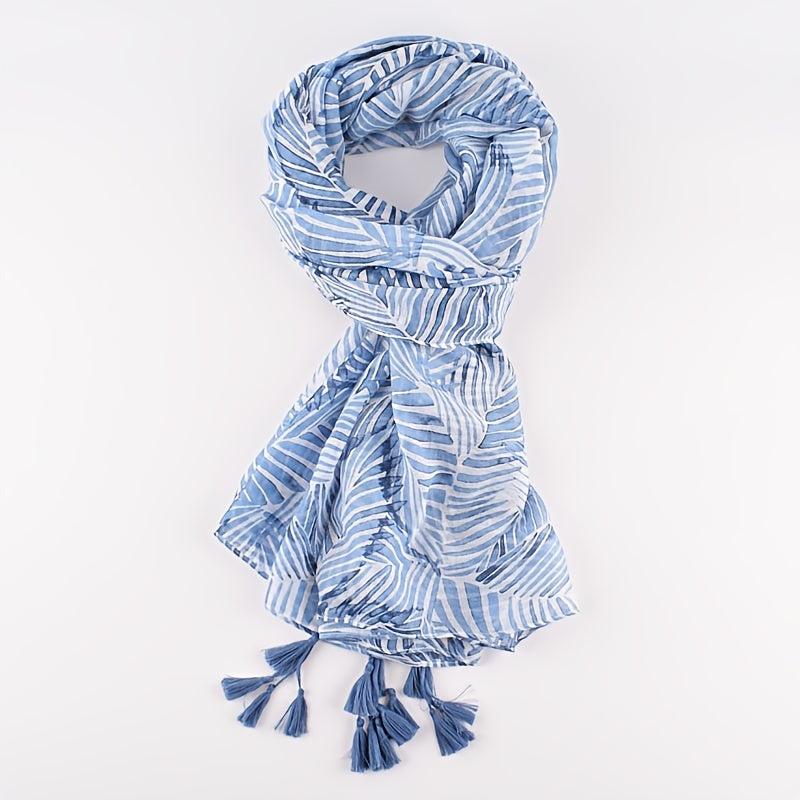 Light Voile Scarf Leaf Print Breathable Beach Towel Sunscreen Long Shawl
