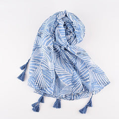 Light Voile Scarf Leaf Print Breathable Beach Towel Sunscreen Long Shawl