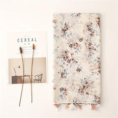 Floral Printed Sunscreen Tassel Scarf Shawl Lightweight