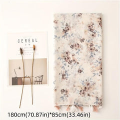 Floral Printed Sunscreen Tassel Scarf Shawl Lightweight