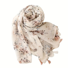 Floral Printed Sunscreen Tassel Scarf Shawl Lightweight