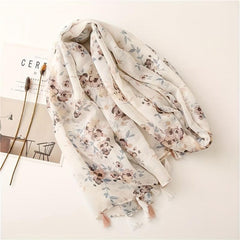 Floral Printed Sunscreen Tassel Scarf Shawl Lightweight