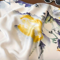 Flower Print Satin Scarf Beige Silk Shawl Casual Windproof Head Wrap
