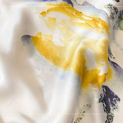 Flower Print Satin Scarf Beige Silk Shawl Casual Windproof Head Wrap
