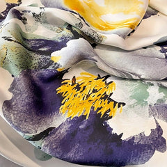 Flower Print Satin Scarf Beige Silk Shawl Casual Windproof Head Wrap