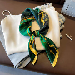 Dark Green River Print Neckerchief Vintage Silk Square Scarf Bandana
