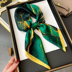 Dark Green River Print Neckerchief Vintage Silk Square Scarf Bandana