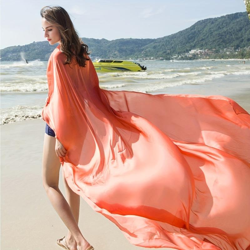Thin Satin Scarf Oversized Beach Towel Silk Sunscreen Shawl