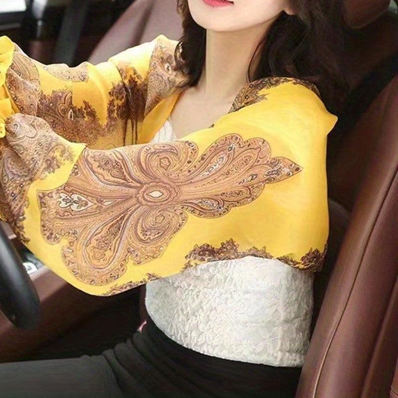 Women's Chiffon Sunscreen Shawl Paisley Print Long Sleeve Cape