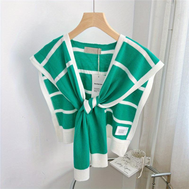 Striped Knitted Shawl Lace Up Cape Windproof Shawls False Collar