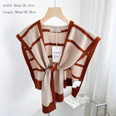 Striped Knitted Shawl Lace Up Cape Windproof Shawls False Collar
