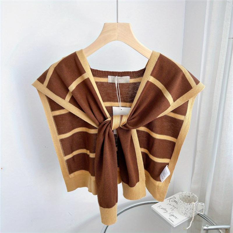 Striped Knitted Shawl Lace Up Cape Windproof Shawls False Collar