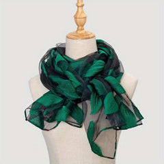 Leaf Embroidery Organza Scarf Vintage Thin Breathable Shawl Solid Head Wraps