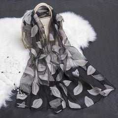 Leaf Embroidery Organza Scarf Vintage Thin Breathable Shawl Solid Head Wraps