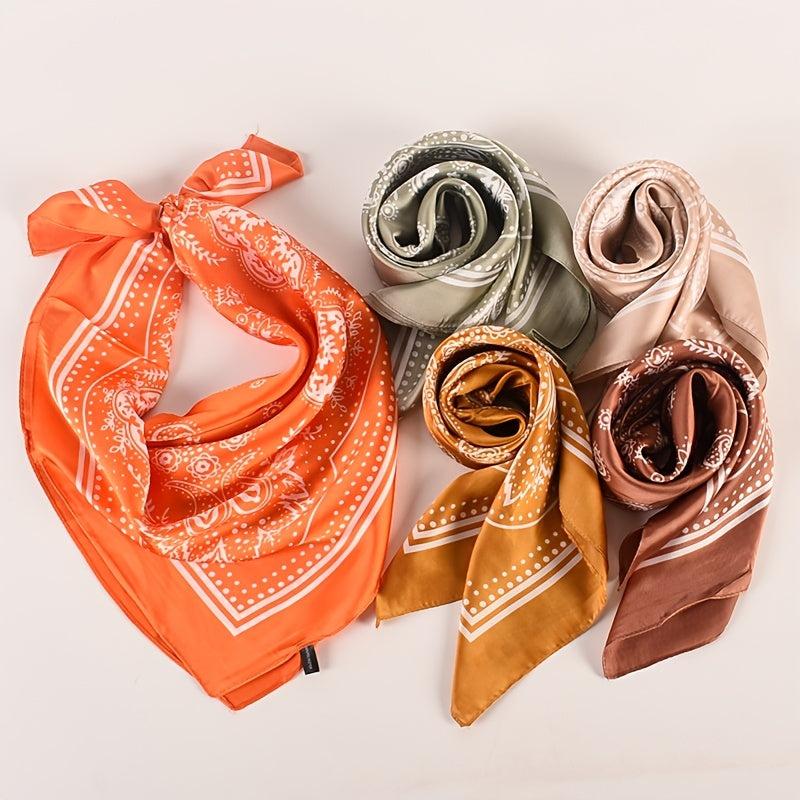 Vintage Bandana Flower Printed Scarf Satin Square Scarf