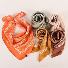 Vintage Bandana Flower Printed Scarf Satin Square Scarf