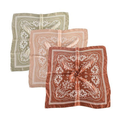 Vintage Bandana Flower Printed Scarf Satin Square Scarf