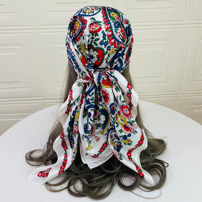 Floral Paisley Print Square Scarf Large Satin Shawl Bandana